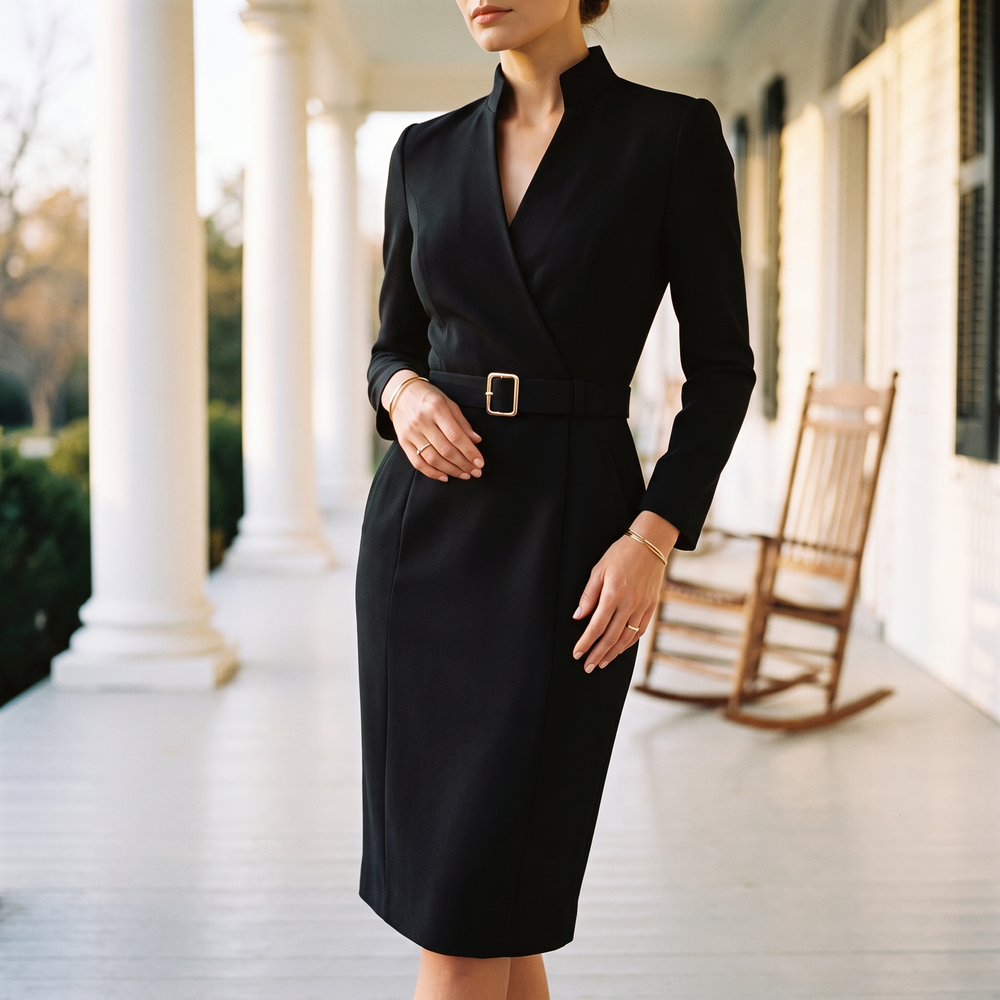 Bancroft & Lane Adeline on an estate porch